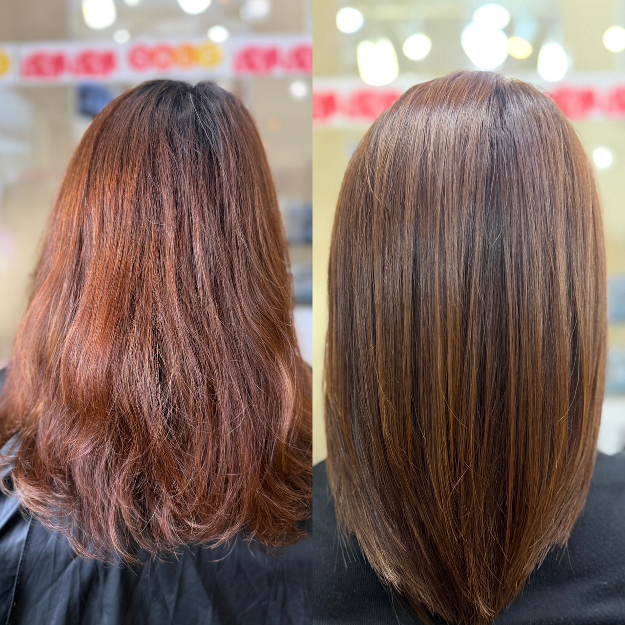 縮毛矯正 終了後の毛髪（キューティクル）の顕微鏡写真